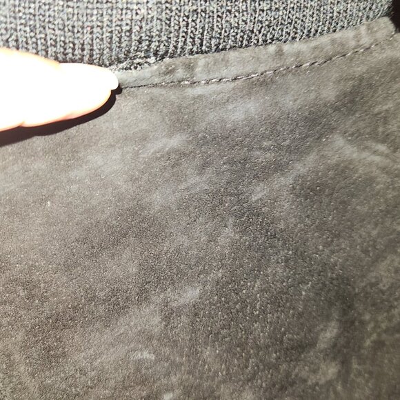 Vintage Camel Black Leather Suede Bomber Jacket With Ribbed Cuffs & Snap Buttons - Picture 3 of 5